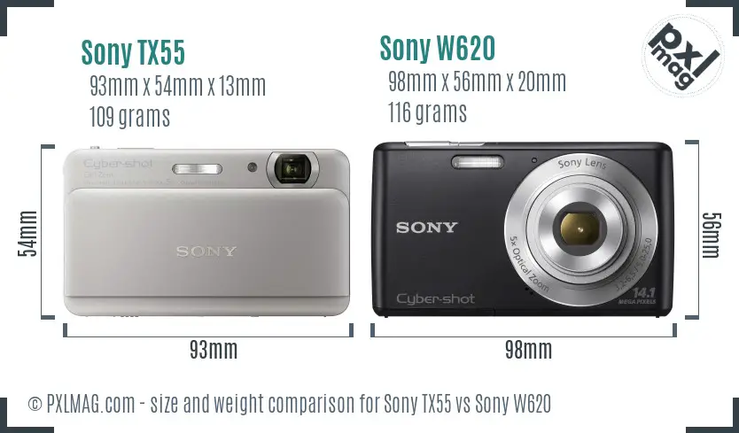 Sony TX55 vs Sony W620 size comparison