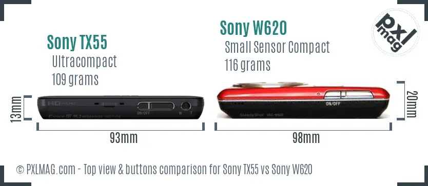 Sony TX55 vs Sony W620 top view buttons comparison