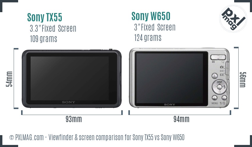Sony TX55 vs Sony W650 Screen and Viewfinder comparison
