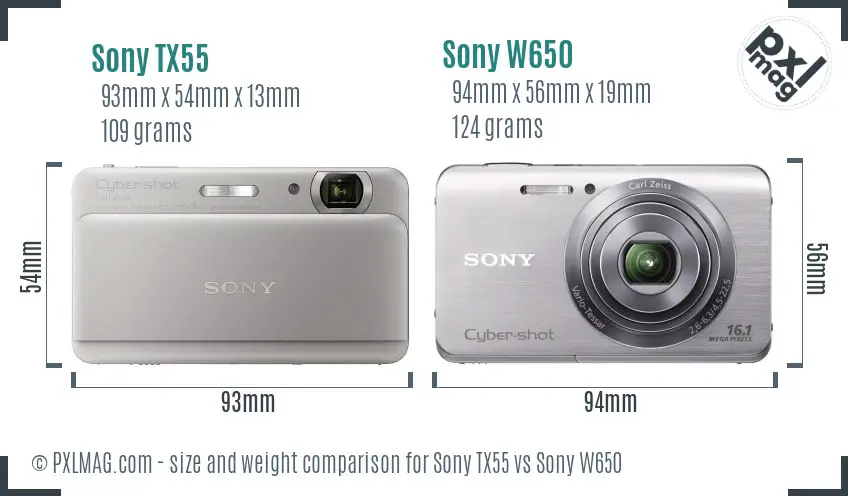 Sony TX55 vs Sony W650 size comparison