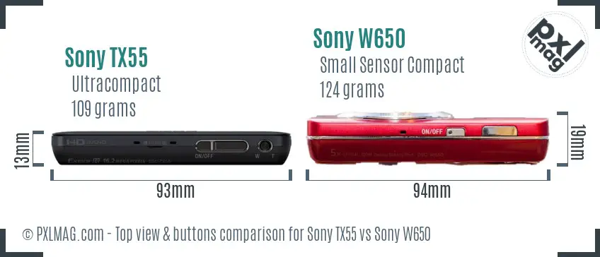 Sony TX55 vs Sony W650 top view buttons comparison