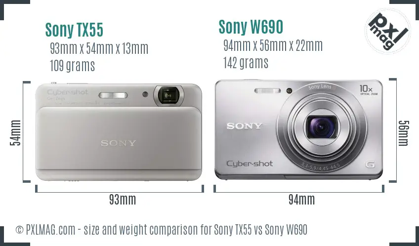 Sony TX55 vs Sony W690 size comparison