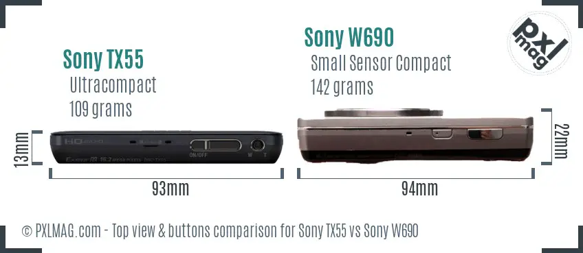 Sony TX55 vs Sony W690 top view buttons comparison