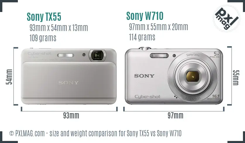Sony TX55 vs Sony W710 size comparison