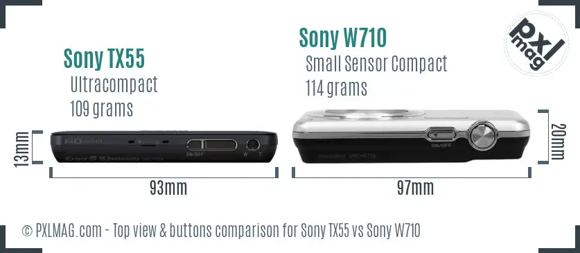 Sony TX55 vs Sony W710 top view buttons comparison