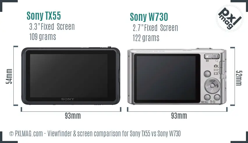 Sony TX55 vs Sony W730 Screen and Viewfinder comparison