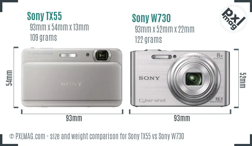 Sony TX55 vs Sony W730 size comparison