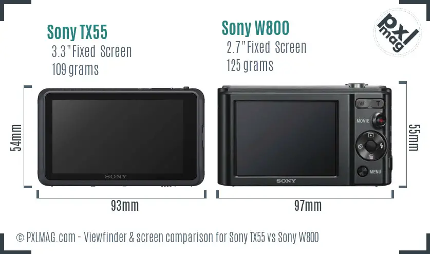 Sony TX55 vs Sony W800 Screen and Viewfinder comparison