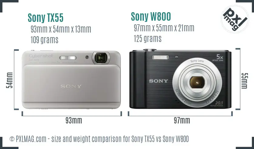 Sony TX55 vs Sony W800 size comparison