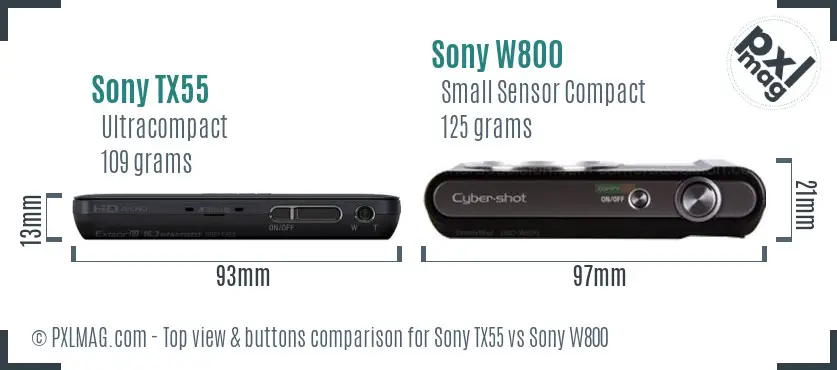 Sony TX55 vs Sony W800 top view buttons comparison