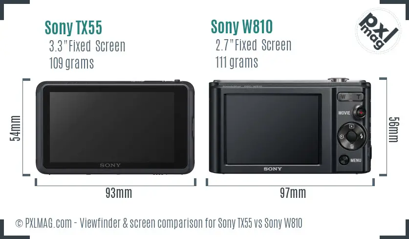 Sony TX55 vs Sony W810 Screen and Viewfinder comparison