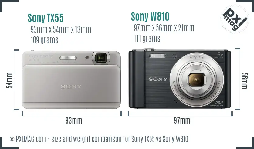 Sony TX55 vs Sony W810 size comparison