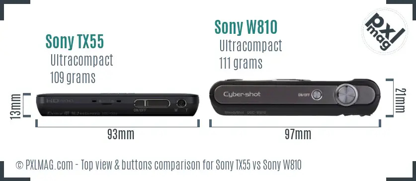 Sony TX55 vs Sony W810 top view buttons comparison