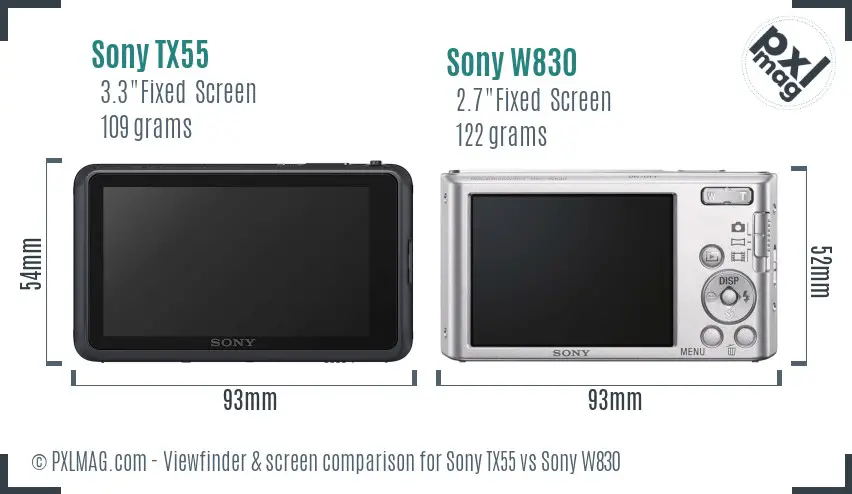 Sony TX55 vs Sony W830 Screen and Viewfinder comparison