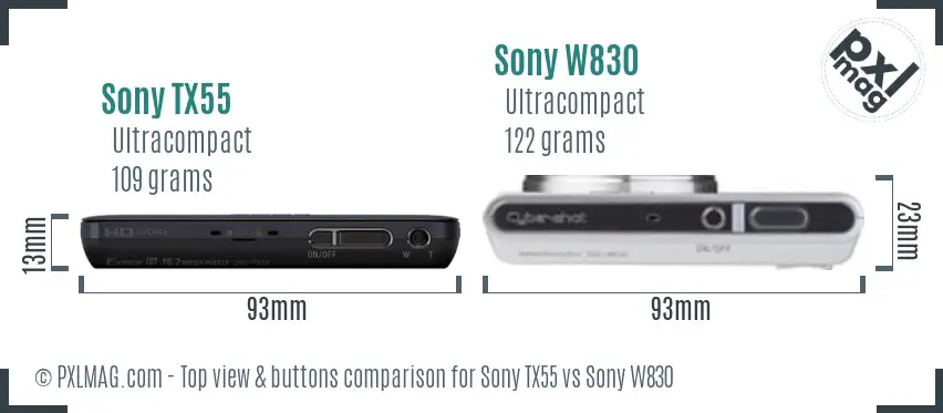 Sony TX55 vs Sony W830 top view buttons comparison