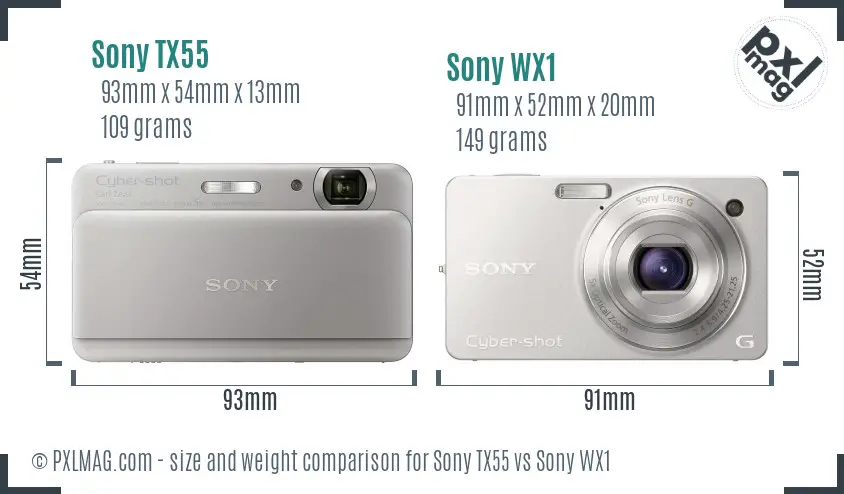 Sony TX55 vs Sony WX1 size comparison