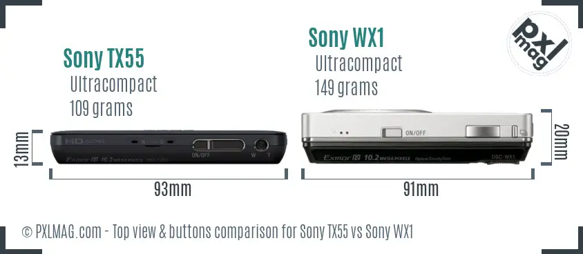 Sony TX55 vs Sony WX1 top view buttons comparison