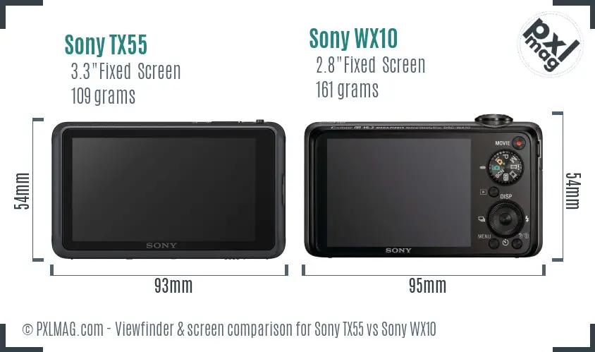 Sony TX55 vs Sony WX10 Screen and Viewfinder comparison