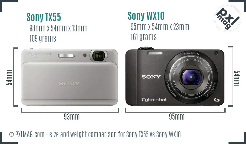 Sony TX55 vs Sony WX10 size comparison