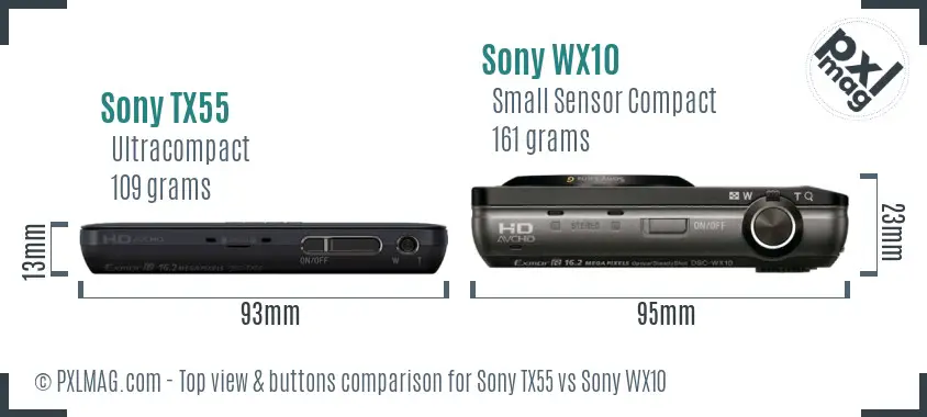 Sony TX55 vs Sony WX10 top view buttons comparison
