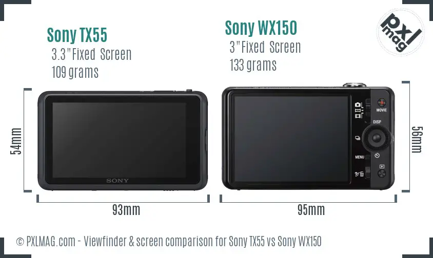 Sony TX55 vs Sony WX150 Screen and Viewfinder comparison