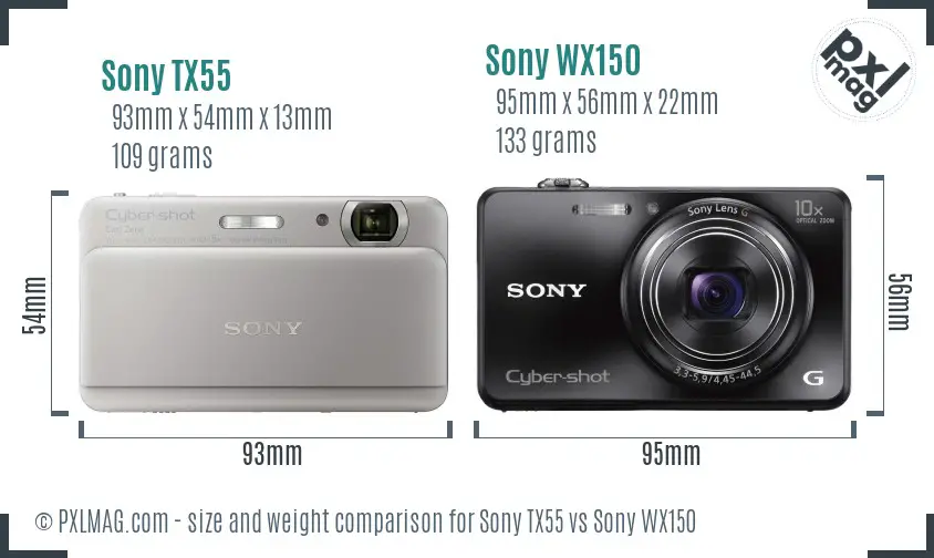Sony TX55 vs Sony WX150 size comparison