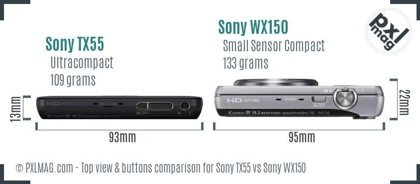 Sony TX55 vs Sony WX150 top view buttons comparison