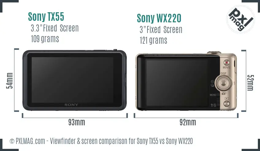 Sony TX55 vs Sony WX220 Screen and Viewfinder comparison
