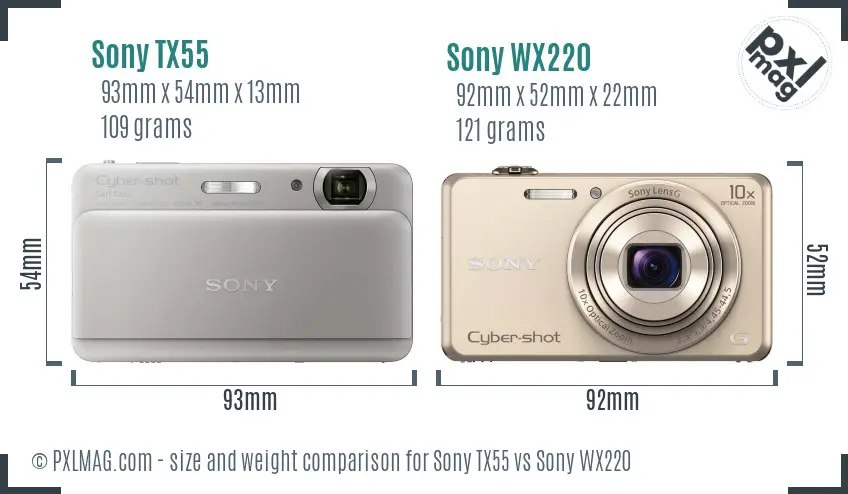 Sony TX55 vs Sony WX220 size comparison