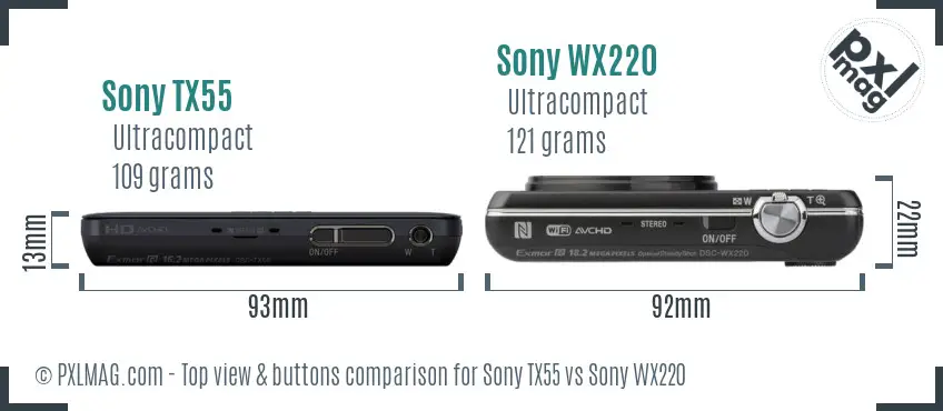 Sony TX55 vs Sony WX220 top view buttons comparison