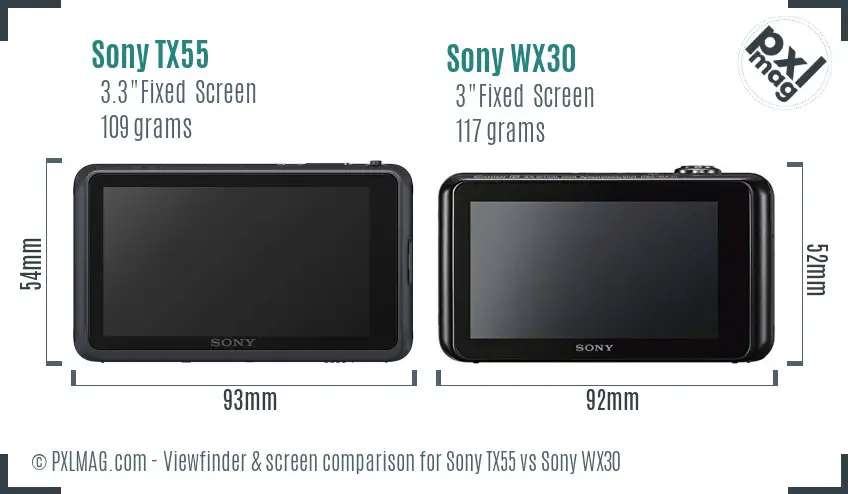 Sony TX55 vs Sony WX30 Screen and Viewfinder comparison