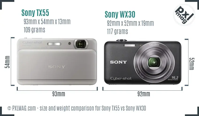 Sony TX55 vs Sony WX30 size comparison