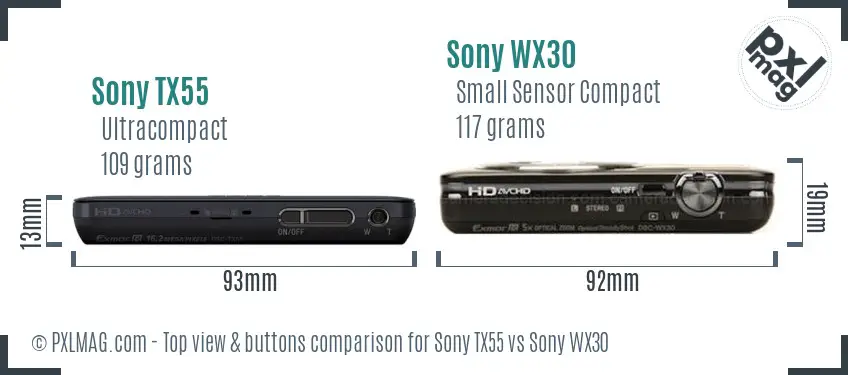 Sony TX55 vs Sony WX30 top view buttons comparison
