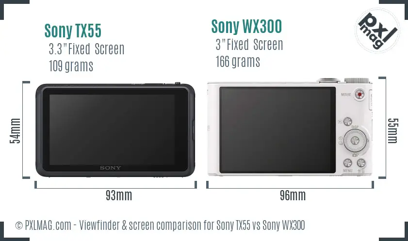 Sony TX55 vs Sony WX300 Screen and Viewfinder comparison