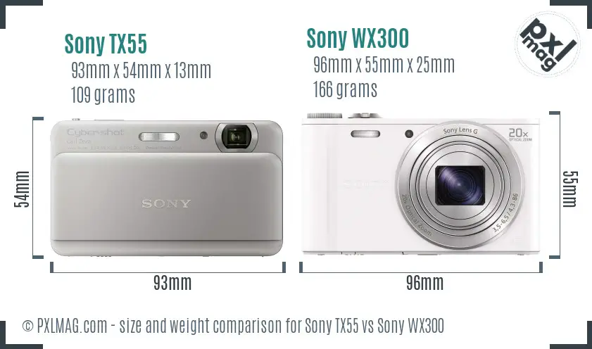 Sony TX55 vs Sony WX300 size comparison