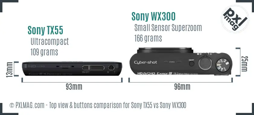 Sony TX55 vs Sony WX300 top view buttons comparison