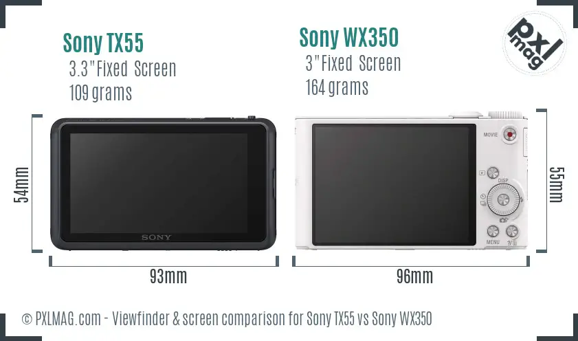 Sony TX55 vs Sony WX350 Screen and Viewfinder comparison