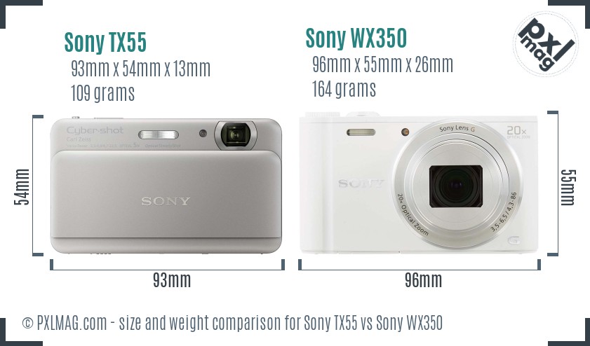 Sony TX55 vs Sony WX350 size comparison