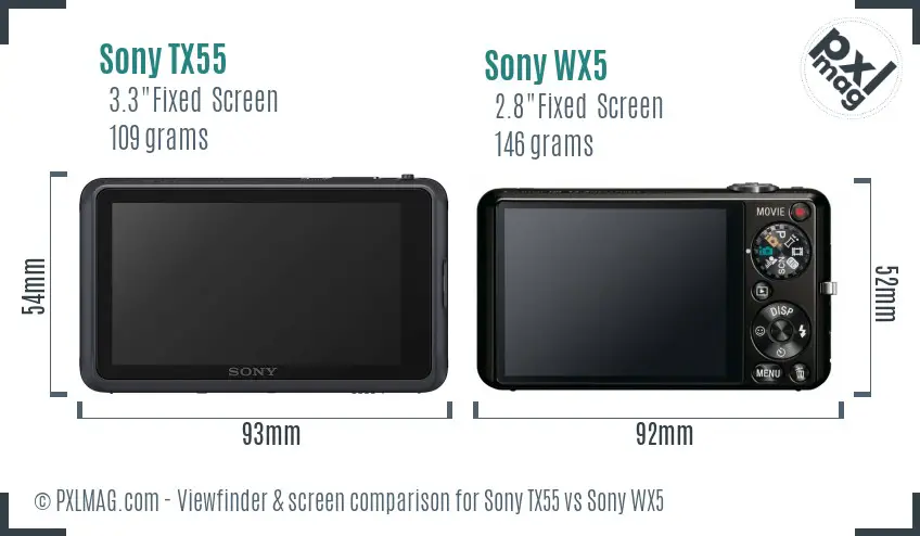 Sony TX55 vs Sony WX5 Screen and Viewfinder comparison