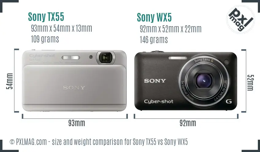 Sony TX55 vs Sony WX5 size comparison