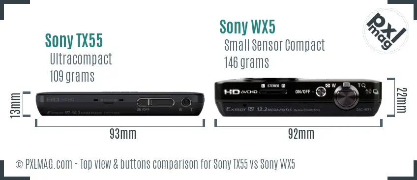 Sony TX55 vs Sony WX5 top view buttons comparison