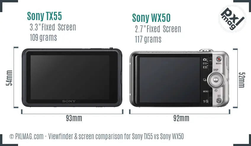 Sony TX55 vs Sony WX50 Screen and Viewfinder comparison