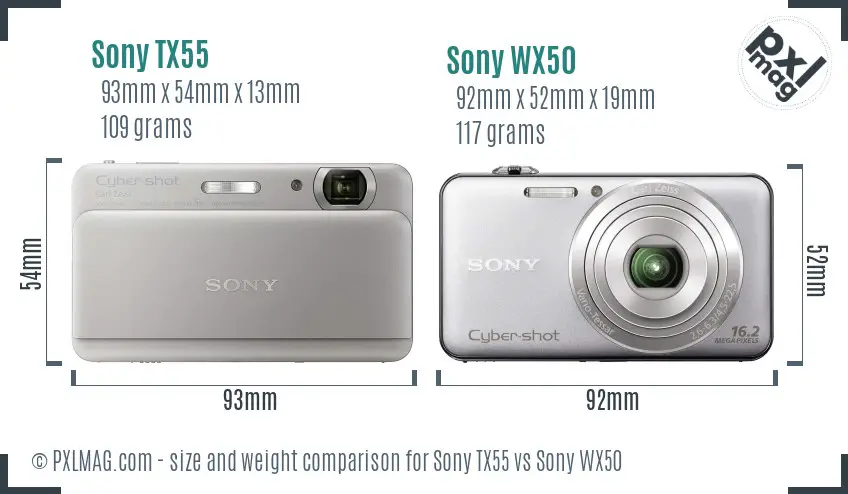 Sony TX55 vs Sony WX50 size comparison