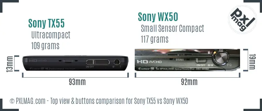 Sony TX55 vs Sony WX50 top view buttons comparison