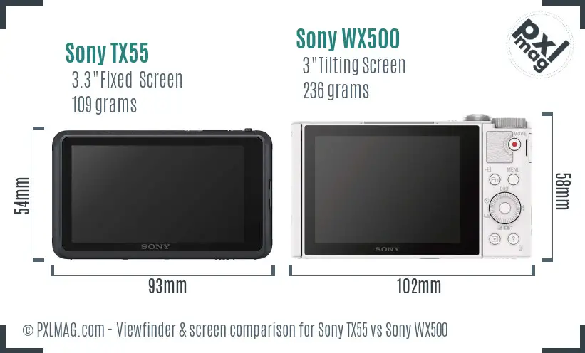 Sony TX55 vs Sony WX500 Screen and Viewfinder comparison