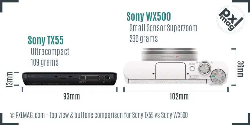 Sony TX55 vs Sony WX500 top view buttons comparison