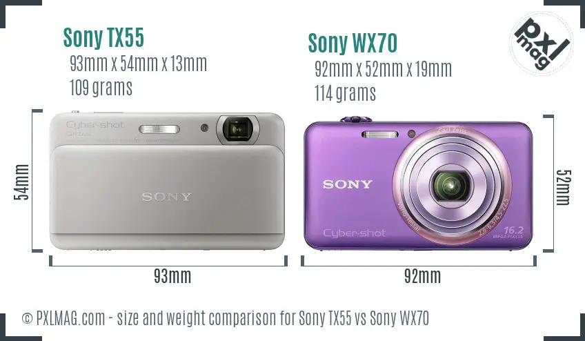 Sony TX55 vs Sony WX70 size comparison