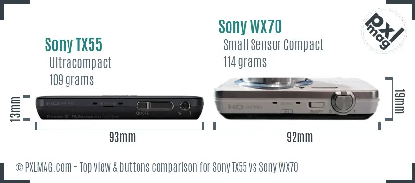 Sony TX55 vs Sony WX70 top view buttons comparison