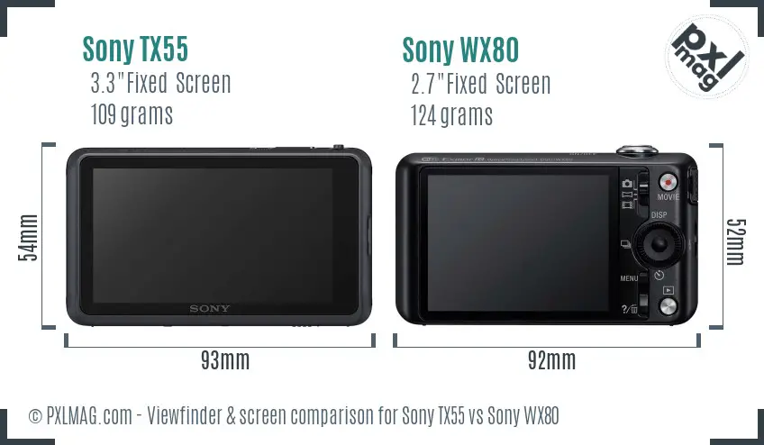 Sony TX55 vs Sony WX80 Screen and Viewfinder comparison