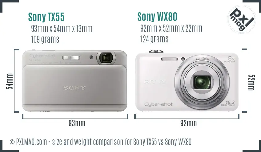 Sony TX55 vs Sony WX80 size comparison